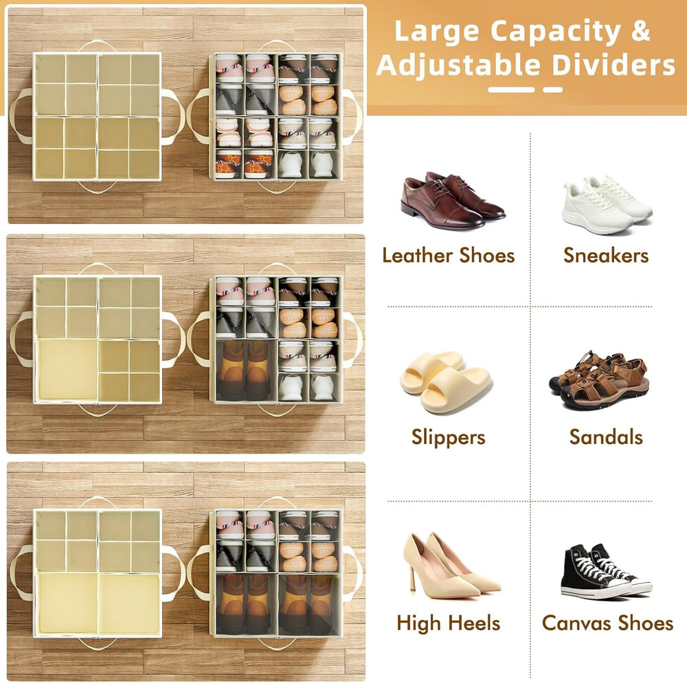 Plus Size 2 Pack Shoe Organizer for Closet, Foldable Shoe Storage Box | 16–24...