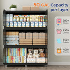 150GAL Extra Large Storage Bins with Lid, 600QT Collapsible Organizer with Wheels, Stackable Closet Cabinet with Doors, Folding Storage Containers for Home, Office, Kitchen, 3Pack Black