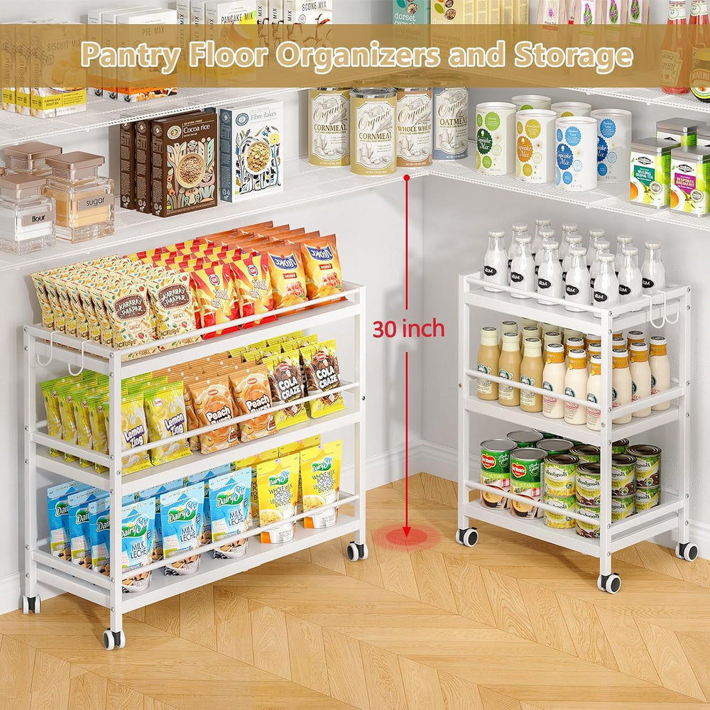 3-Tier Expandable Rolling Pantry Organizers and Storage Cart with Wheels, Adj...
