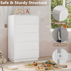 Tall Dresser for Bedroom with 5 Drawers, Fluted Chest of Drawers with Round Curved Corner, Hidden Handles, Modern Wood Storage Organizer for Bedroom, Nursery, Living Room