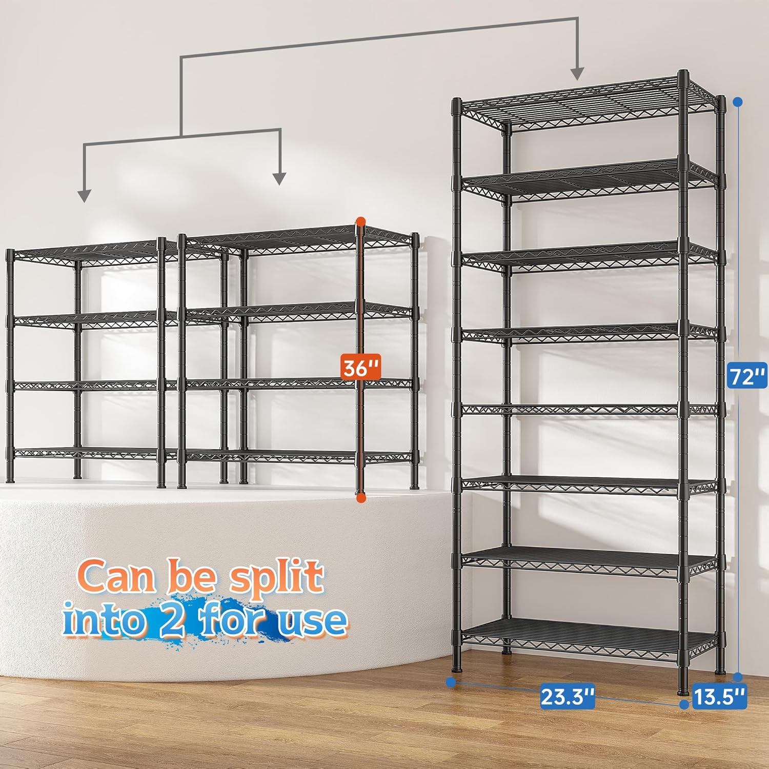 8 Tier Wire Shelving Rack Storage Shelves Loads1200LBS,Adjustable Metal Shelving Unit and Metal Shelf Pantry Shelves Industrial Shelving for Commercial Kitchen Office 72H X 13.8D X 23.6W
