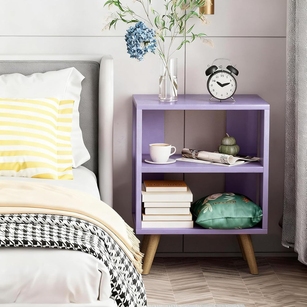 Aenuert Night Stand, Purple Nightstand, Modern End Table with Open Storage, 2...