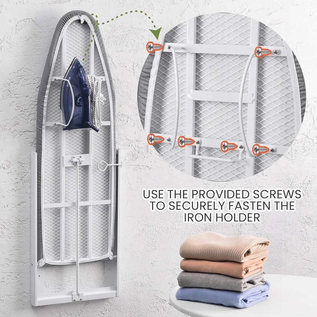 Xabitat Wall Mounted Ironing Board with Iron Holder, 36.2" X 12.2" Compact Mount Fold Down Ironing Board for Small Spaces, Space Saving with Cotton Fabric Cover, Black and Grey
