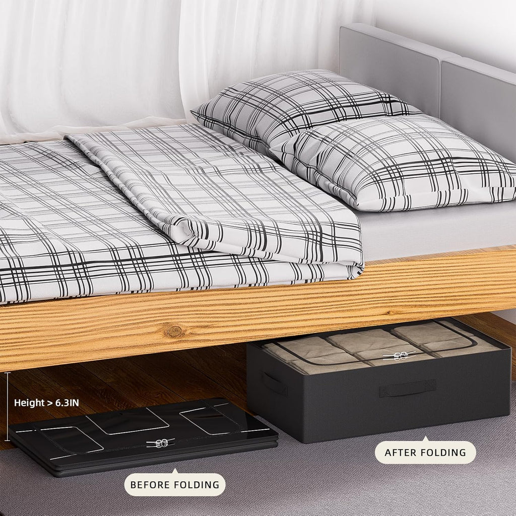 CYhom Under Bed Storage Bins Frame Storage Box Oxford Fabric Sturdy Underbed Container Foldable Stackable Large Capacity Clothes Organizer