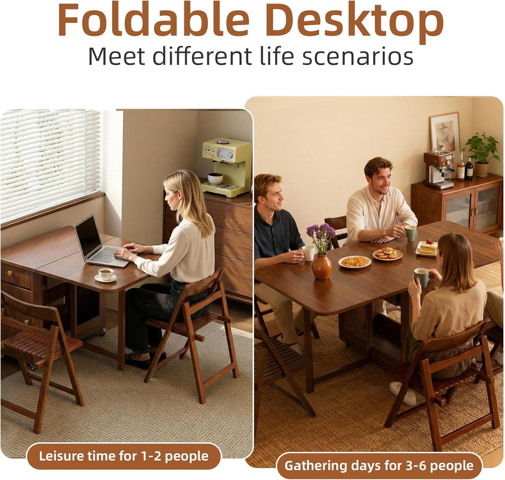 Small Drop Leaf Table - 51" Fully Assembled Folding Dining Table 4-6 Sea...