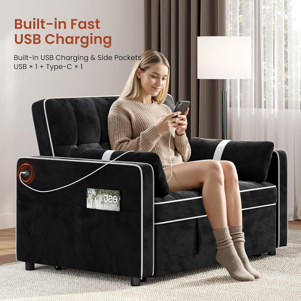 Yaheetech 3 in 1 Sofa Bed Convertible Velvet Sofa Pull Out Couch Folding Love...