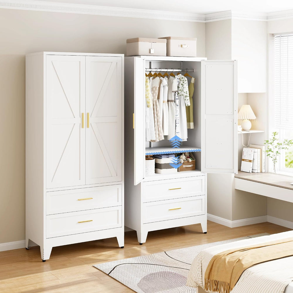 71 "H Armoire Wardrobe Closet with 2 Drawers and Adjustable Shelves | Me...