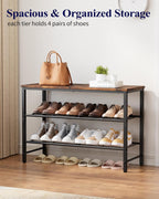 Kitsure Shoe Rack for Closet, Shoe Storage, 29.5" Wide - 3 Tier, Brown | Space-Saving Shoe Organizer with Leveling Feet, Sturdy & Rust-Proof Wooden Shoe Rack for Entryway, Bedroom, Living Room
