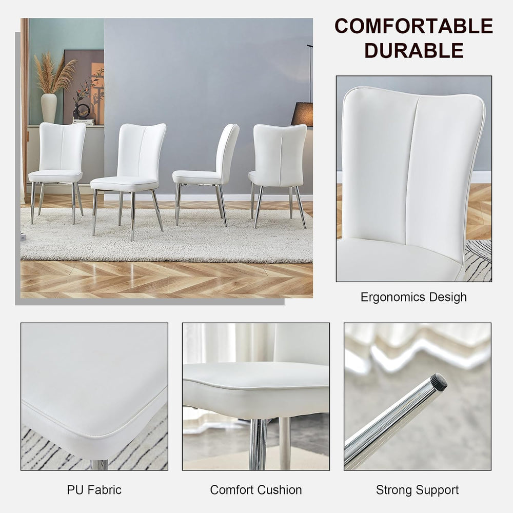 Dining Room Chairs Set - 2x Modern Faux Leather High Back Armless Chairs, Chr...