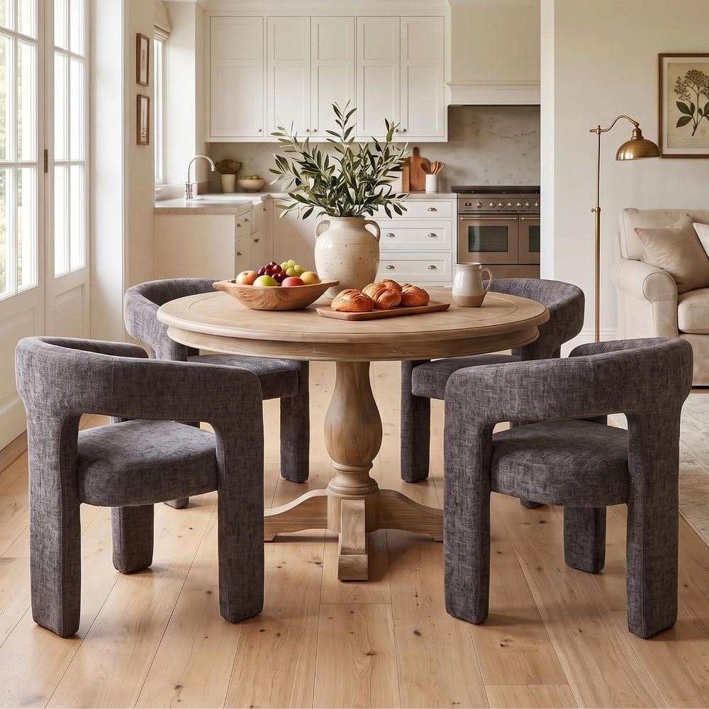 Modern Chenille Barrel Dining Chair Upholstered Fabric Dining Room Chair with...