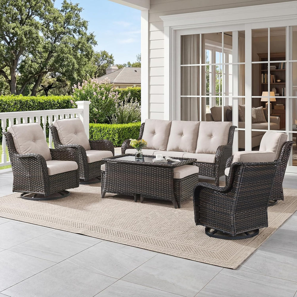 Belord 8 Piece Wicker Patio Furniture Set, Outdoor Swivel Rocker Chairs Set o...