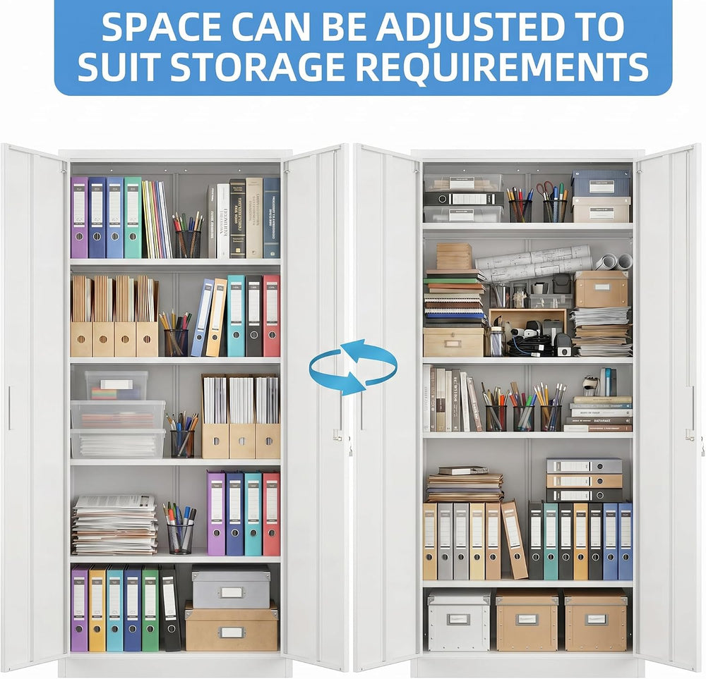 SUXXAN 71-Inch White Metal Storage Cabinet with Locking Doors | Four adjustab...