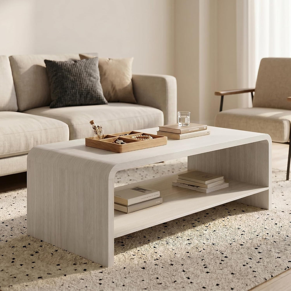 48" Coffee Table with Open Storage Shelf, 2-Tier Minimalist Wooden Coffe...