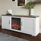 BELLEZE Modern 58" Farmhouse TV Stand with 18" Electric Fireplace Heater & Media Entertainment Center for TV up to 65", Console Table with Storage Cabinets - Hilo (White)