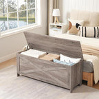 47.2" Toy Chest, Sturdy Entryway Storage Chest with Safety Hinges, Retro Toy Box, Wooden Look Accent Furniture for Living Room, Bedroom, Greige SCGY48801N1