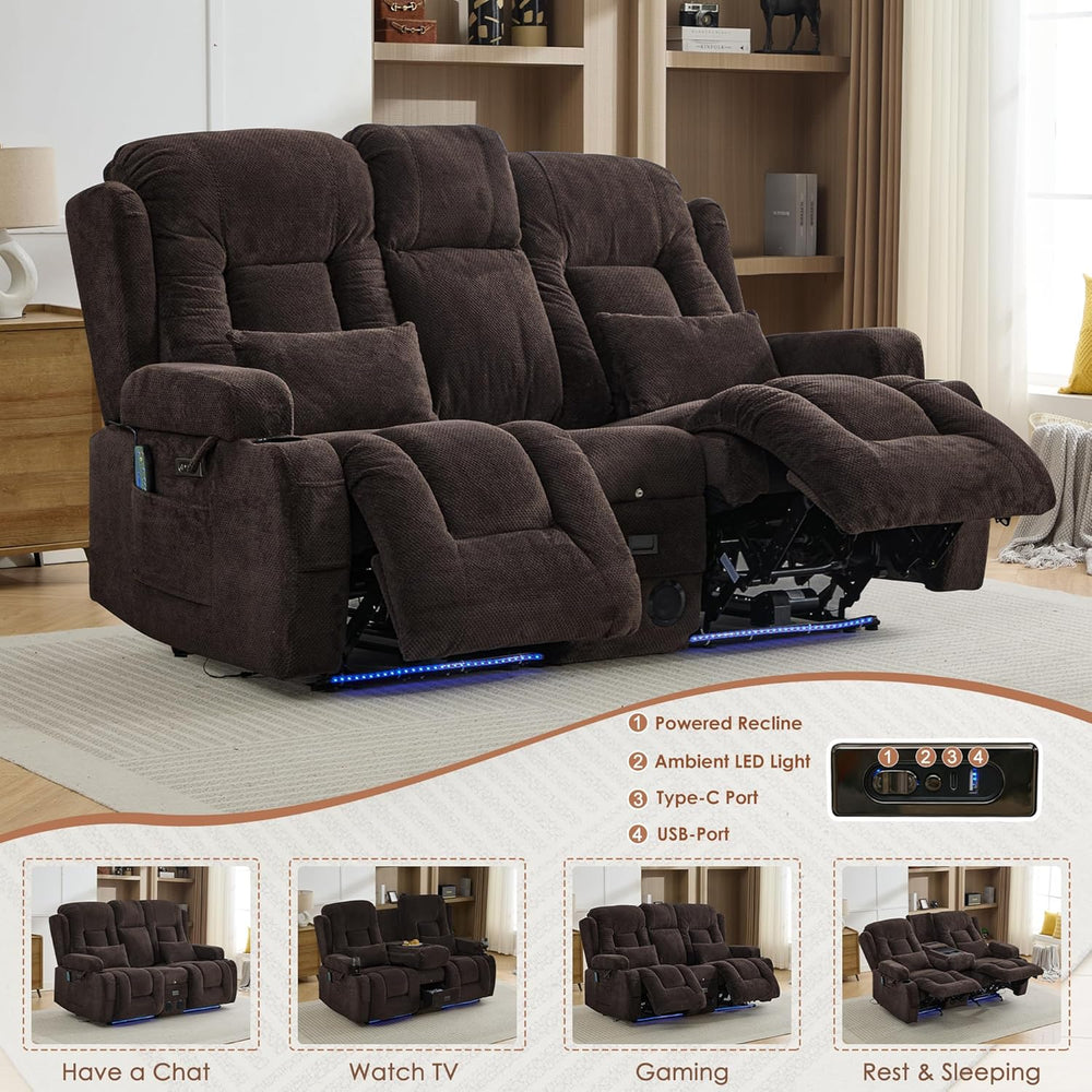 TUNYI Wall Hugger Loveseat Recliner Sofa with Console, Power Reclining Lovese...