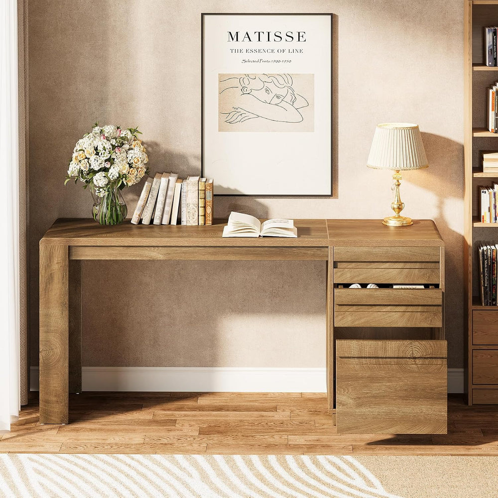 Tribesigns 55-Inch Computer Desk with 3 Drawers, Farmhouse Home Office Desk w...