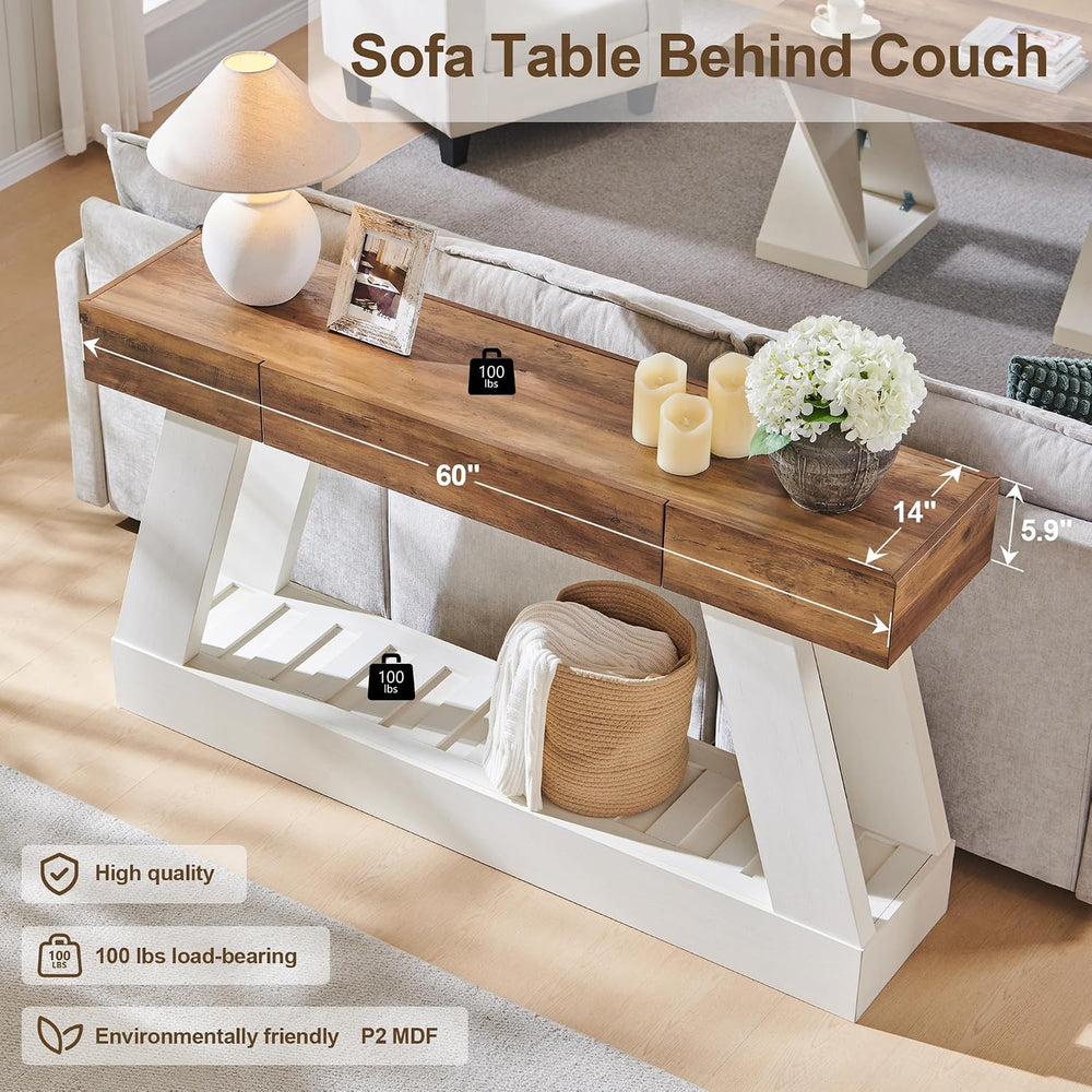 OKD 60" Farmhouse Entryway Table with Drawer, Console Table Behind Sofa ...