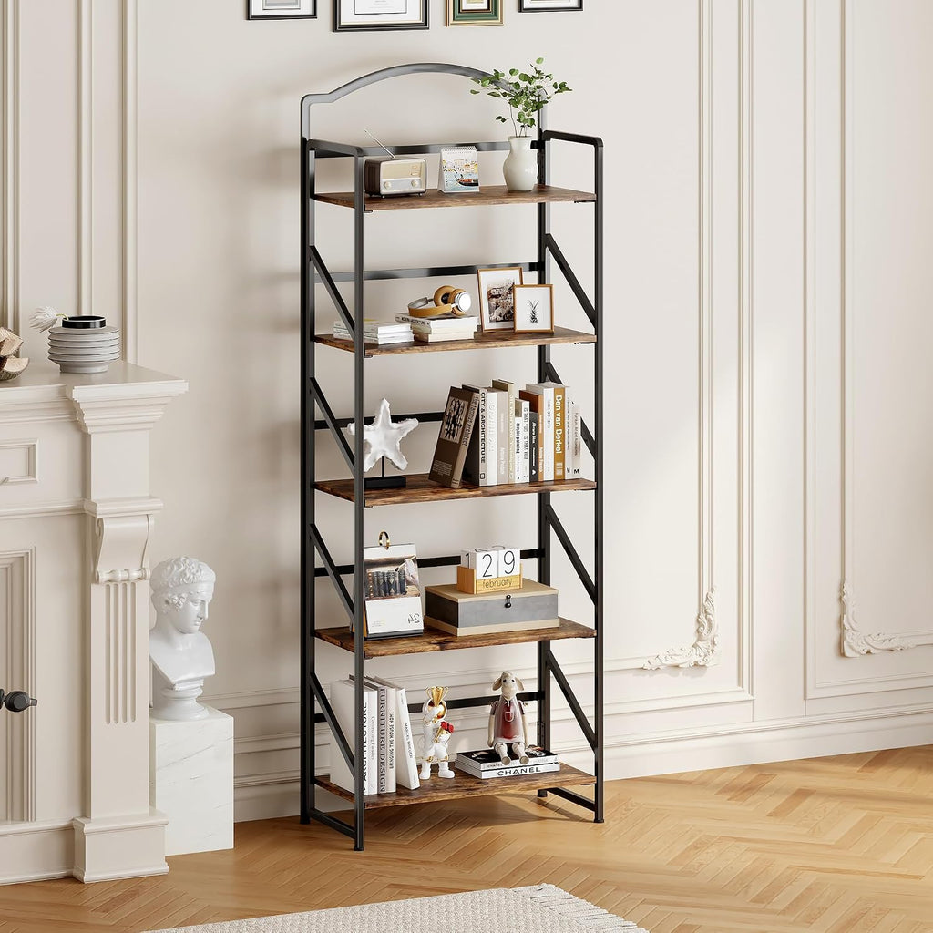 No Assembly Folding Bookshelf for Living Room,Semicircle Collapsible Book Shelf for Home Office, Portable Bookcase Storage Organizer Rack Shelves
