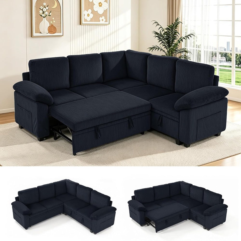 86″ Sectional Sleeper Sofa with Pull Out Bed, Modular Sectional Couch with St...