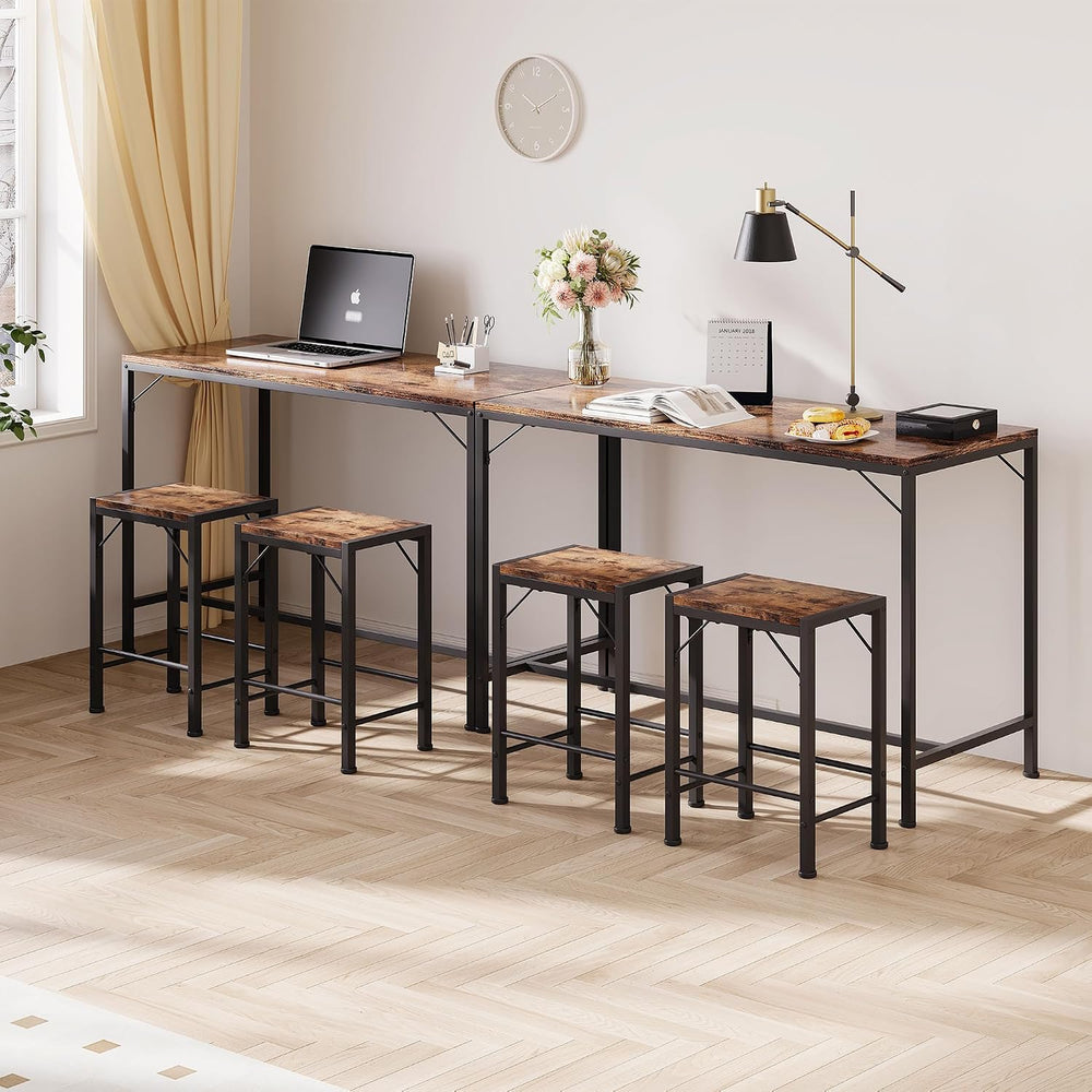 Homeiju Bar Table and Chairs Set, Dining Table with 2 Stools | Space-Saving P...