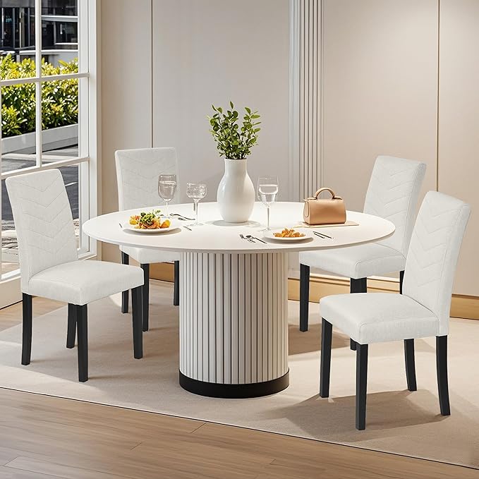 VECELO Upholstered Dining Chairs Set of 2, Fabric Wood Legs High Back for Kitchen Living Room, Beige
