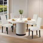 VECELO Upholstered Dining Chairs Set of 2, Fabric Wood Legs High Back for Kitchen Living Room, Beige