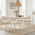 UVV Dining Chairs Set of 6, Metal Kitchen Chairs with Modern Fabric Upholstered for Dining Room, Beige