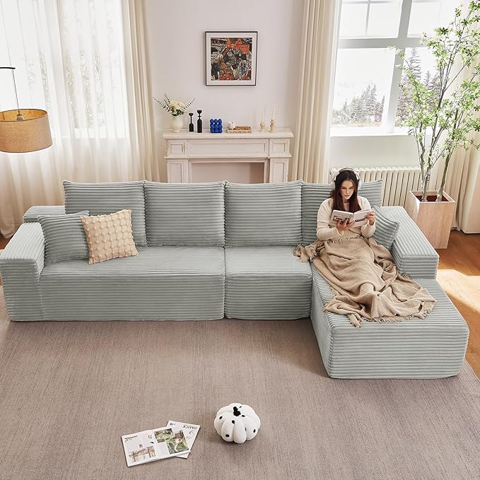 135" Cloud Sectional Couch with L-Shape Chaise, Modern Modular Comfy Sof...