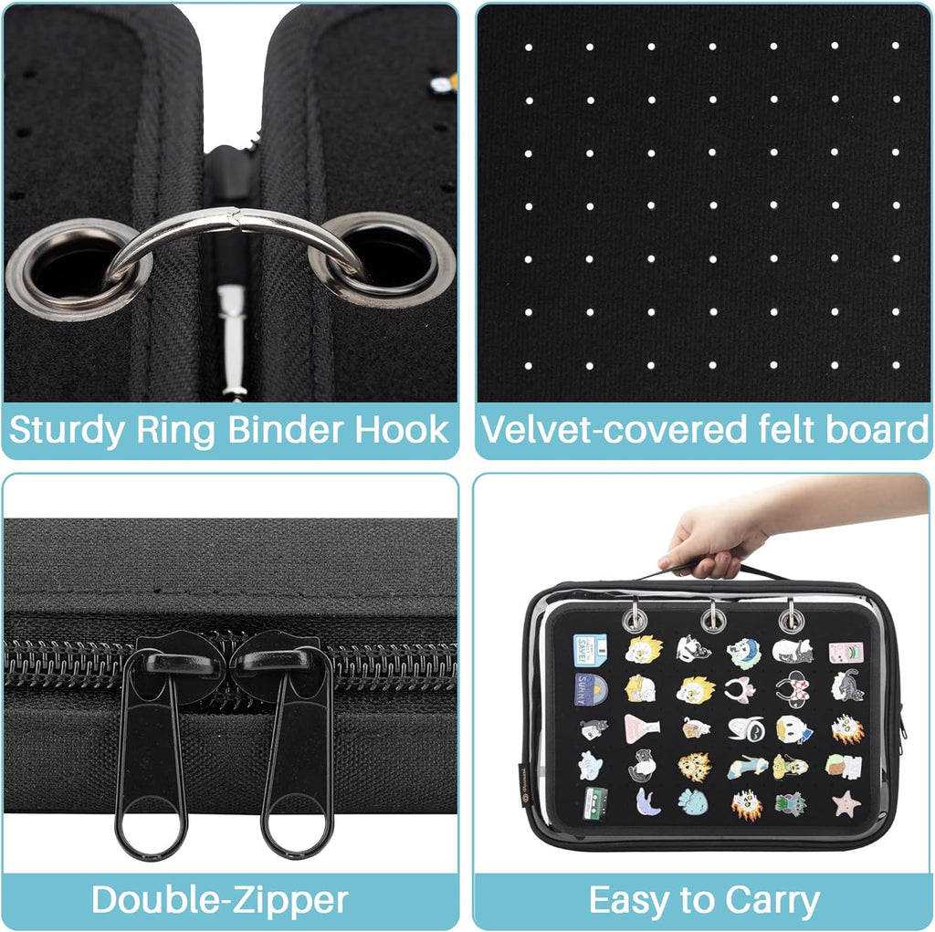 Enamel Pin Display Pages Pin Carrying Case, Pins Collection Storage Organizer Case, Travel Brooch Pin Display Bag (Pins Not Included)