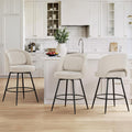 LUE BONA 26''H Swivel Bar Stools Set of 3, Counter Height Bar Stools with Backs, Lumbar Pillow and Black Metal Frames, Upholstered Modern Barstools for Kitchen Island, Linen Farbic, Linen Color