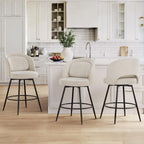 LUE BONA 26''H Swivel Bar Stools Set of 3, Counter Height Bar Stools with Backs, Lumbar Pillow and Black Metal Frames, Upholstered Modern Barstools for Kitchen Island, Linen Farbic, Linen Color
