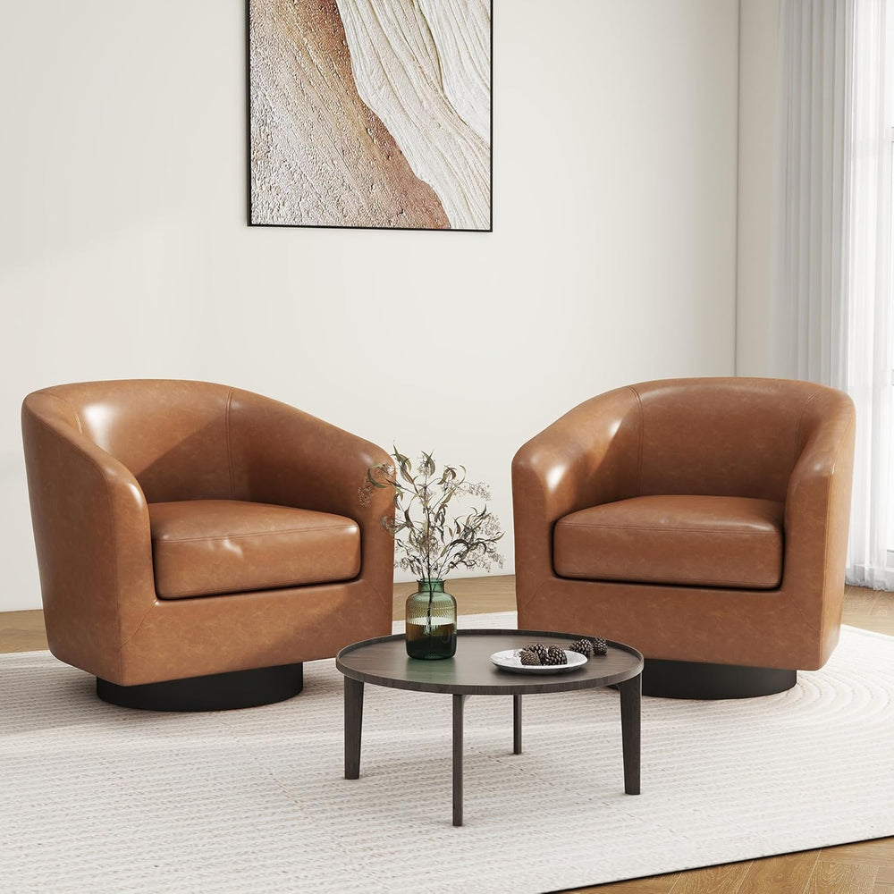 Swivel Barrel Accent Chair, Modern Round Chenille Fabric Arm Chair for Living...