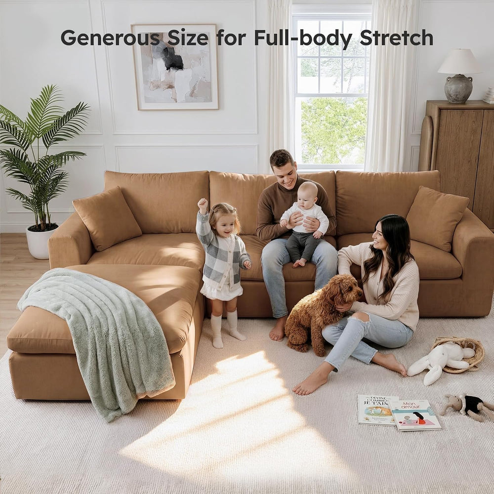 119" Modular Sectional Cloud Sofa, No Assembly Boneless Couch with Ottoman