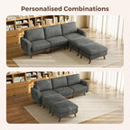 Vesgantti 97" Modular Sectional Sofa Dark Gray, U-Shaped Couch with Movable Ottoman, Comfy Corduroy Couch with Spring Cushion, Modular Sofa with Deep Seat for Living Room, Bedroom and Apartment
