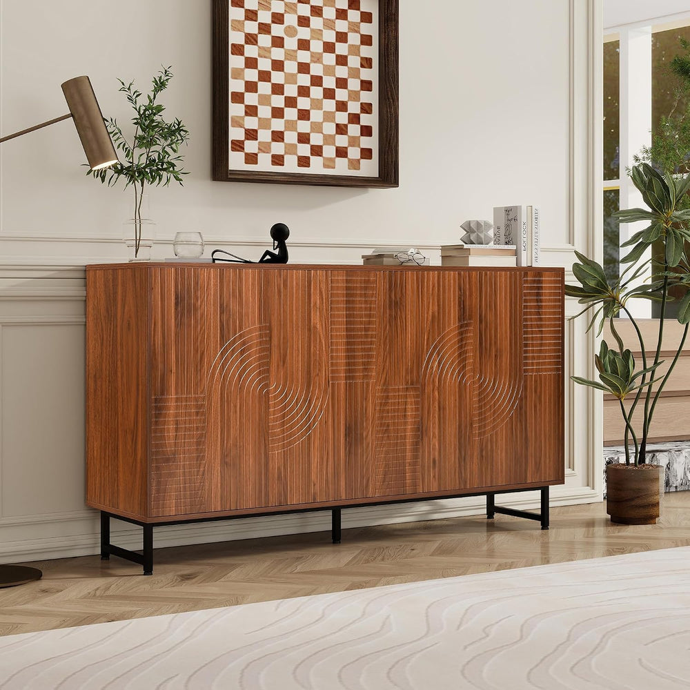 Mid-Century Modern Walnut Sideboard Buffet Cabinet, 59*16*33 inches Geometric...