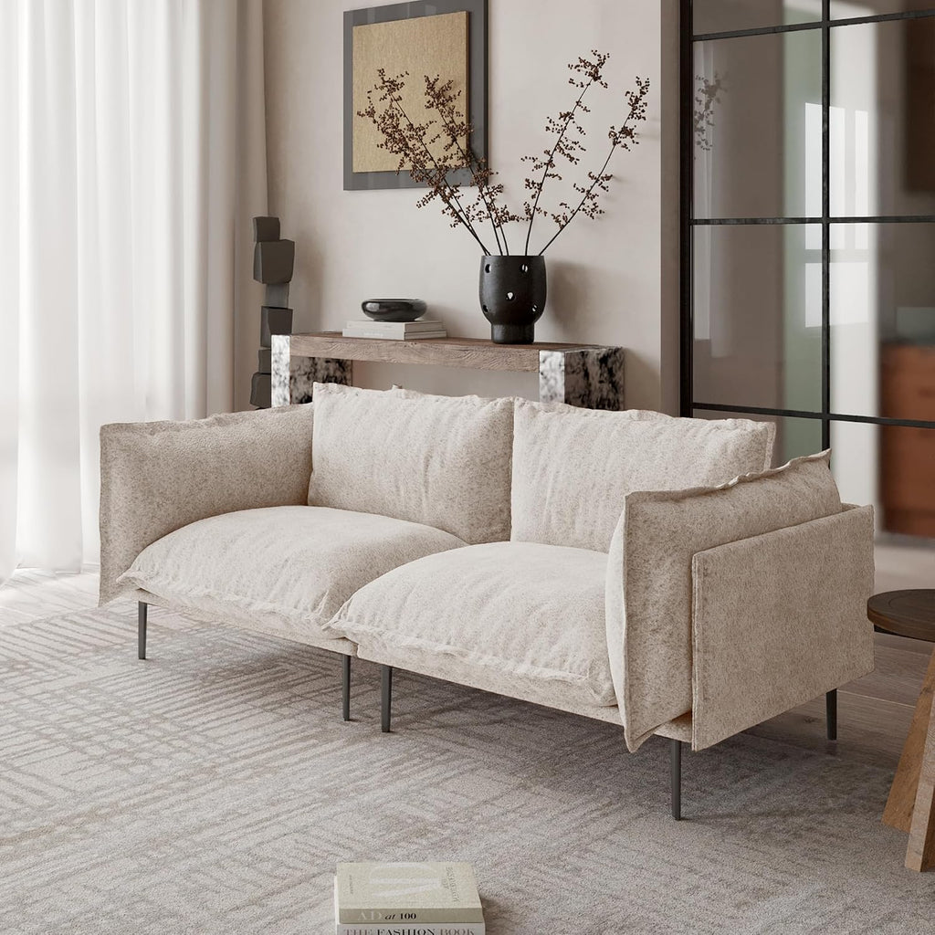 74.8" Cloud Sofa, Mid-Century Modern Love Seat Couches with Thick Cushion, Modular Couch with High Sofa Legs, Sofa Furniture for Small Space Living Room Office Apartment, Light Brown