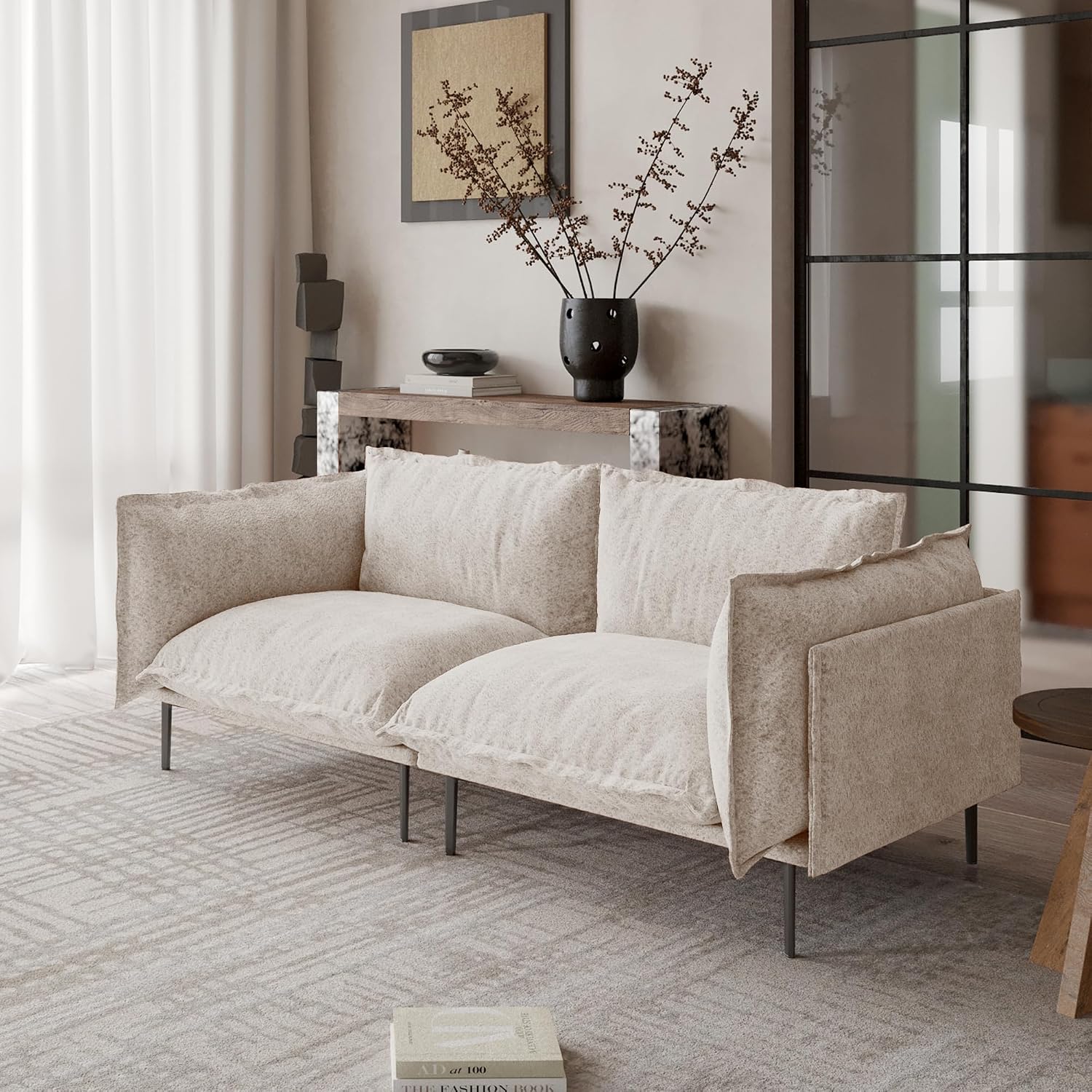 74.8" Cloud Sofa, Mid-Century Modern Love Seat Couches with Thick Cushion, Modular Couch with High Sofa Legs, Sofa Furniture for Small Space Living Room Office Apartment, Light Brown