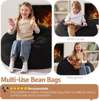 Homguava 2FT Bean Bag Chair,Teardrop Beanbag Chair Bean Bags with Handle | Small Bean Bag with Memory Foam Filled and Ultra Soft Corduroy Cover for Living Room, Bedroom（Black 2FT)