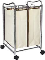 Simple Houseware 2-Bag Heavy Duty Rolling Laundry Sorter Cart, Chrome – 2 Section Removable Bags and Lockable Wheels for Laundry Room Organization
