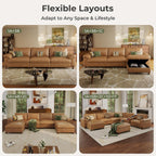 Cloud Couch Sectional, 3 Seater L-Shaped Sofa, Faux Leather in Brown | Pet-Friendly Scratch-Resistant Leather Sectional Sofas for Living Room, Deep Seat Wide Couch with Chaise, Storage Ottoman