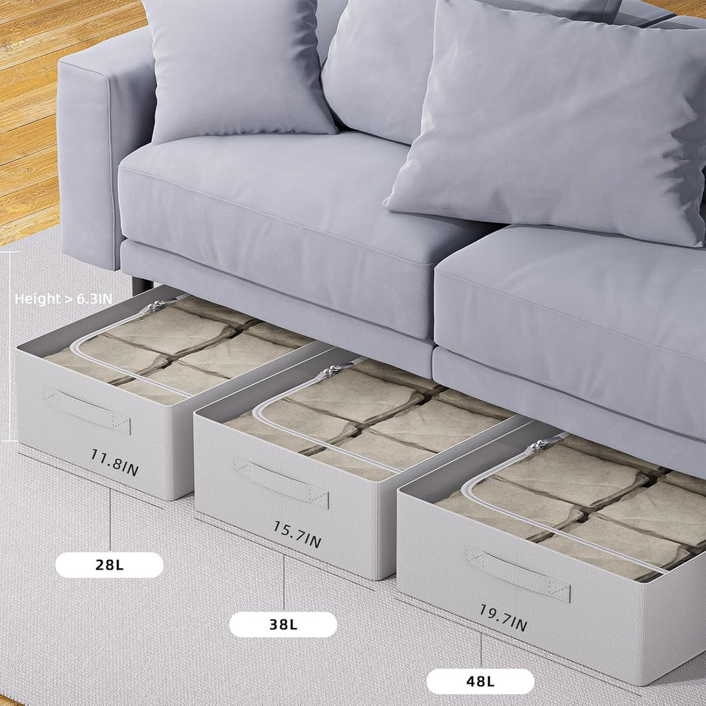 CYhom Under Bed Storage Bins Frame Storage Box Oxford Fabric Sturdy Underbed Container Foldable Stackable Large Capacity Clothes Organizer (Grey, 23.6" x 19.7" x 6.3")