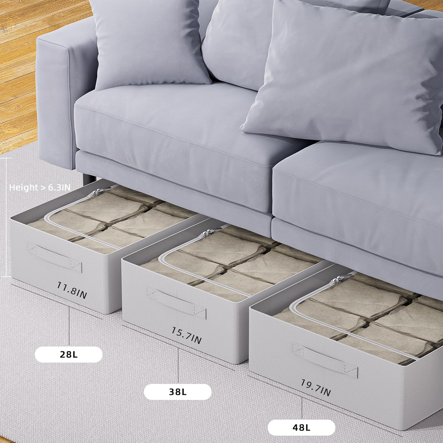 CYhom Under Bed Storage Bins Frame Storage Box Oxford Fabric Sturdy Underbed Container Foldable Stackable Large Capacity Clothes Organizer (Grey, 23.6" x 19.7" x 6.3")