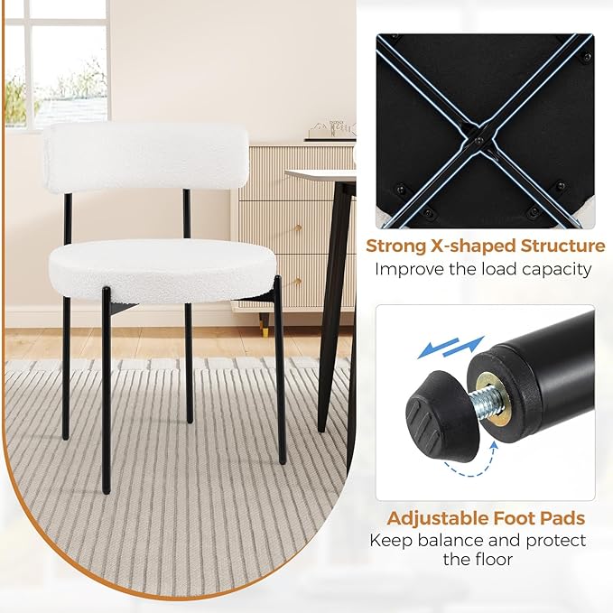 Giantex Boucle Dining Chairs Set of 2, Upholstered Round Kitchen Chair with C...
