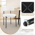 Giantex Sherpa Dining Chairs Set of 4, Upholstered Round Kitchen Chairs with Curved Backrest & Metal Legs, Modern Armless Side Chairs, White Boucle Accent Chairs for Dining Room, Living Room