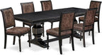 LKCY7-SBB-33 7-Piece Kitchen Table Set Consists of a Dining Table and 6 Brown Textured Polyester Fabric Dining Chairs with High Back - Sand Blasting Black Finish