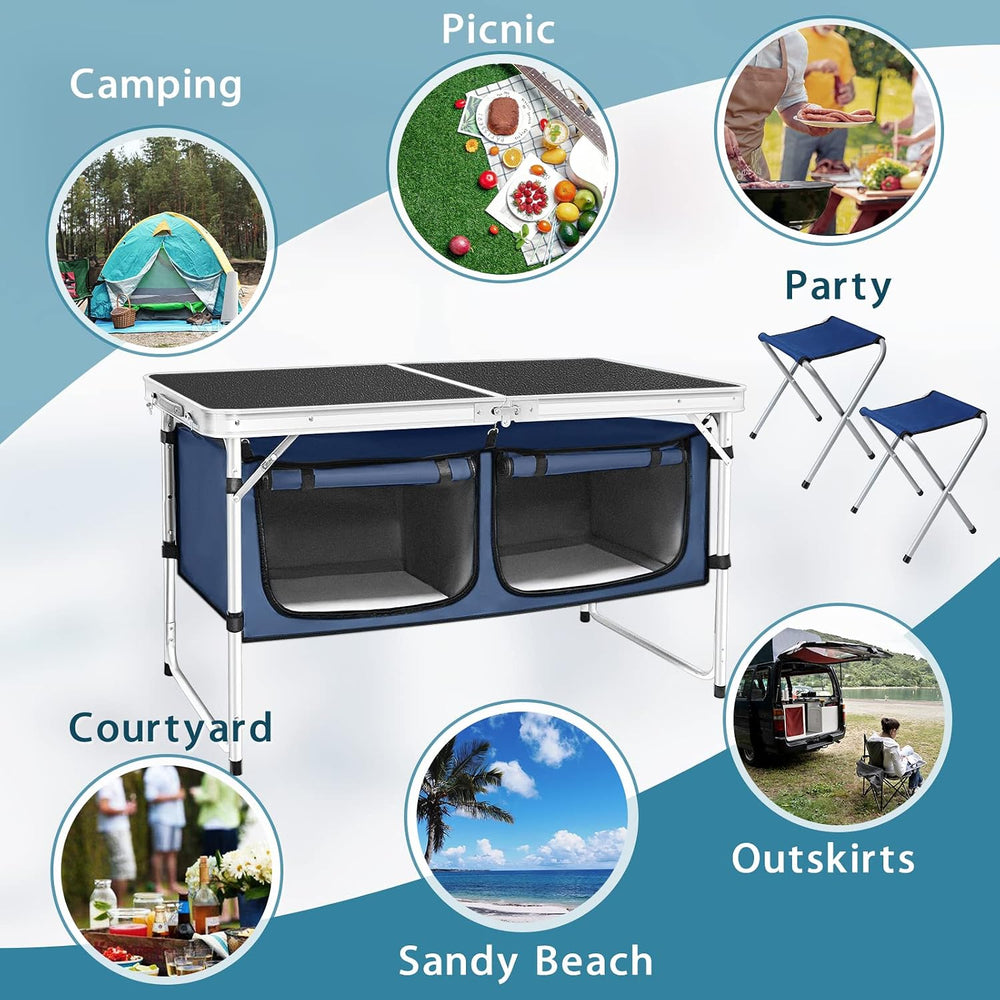 Folding Camping Table with Storage Compartment Aluminum Lightweight Camp Kitc...