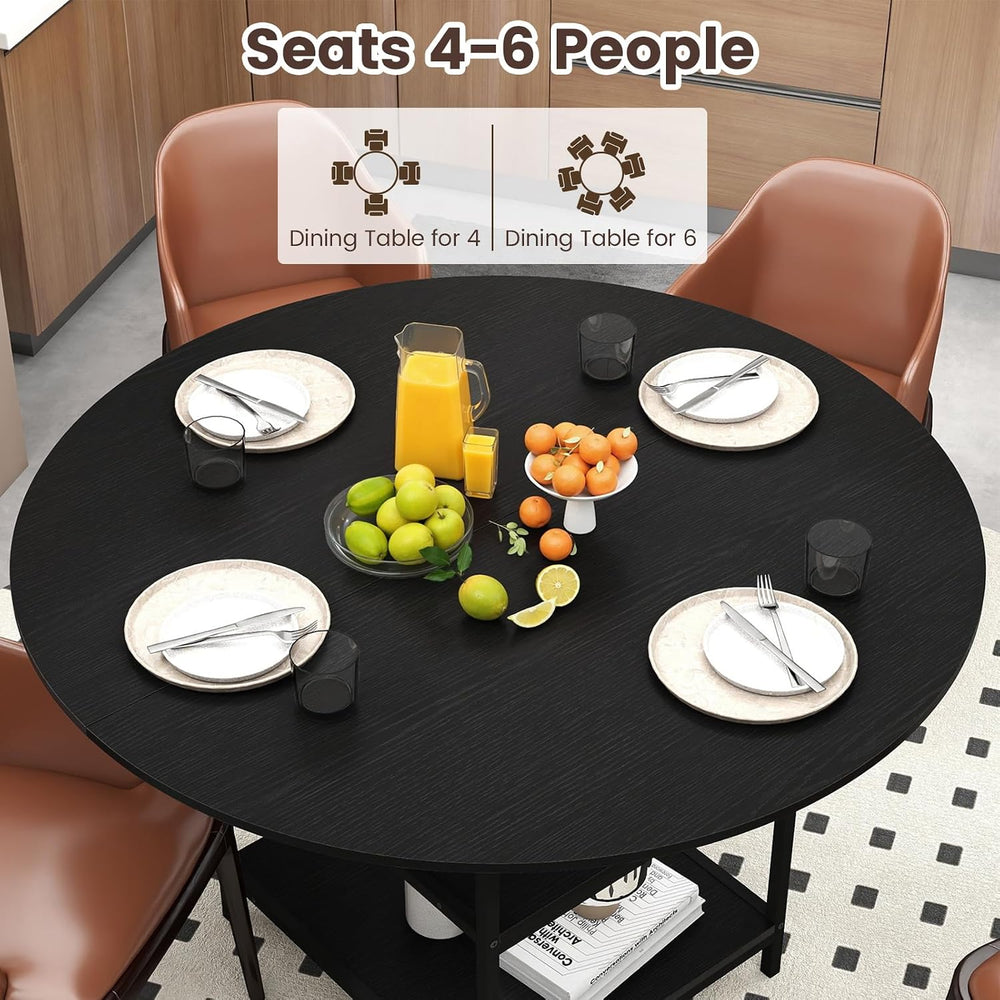 GOFLAME Round Dining Table for 4-6 People, 47” Kitchen Table with 2-Tier Stor...
