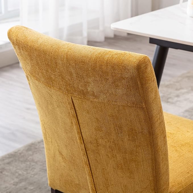 Watson & Whitely Upholstered Dining Chairs Set of 6, Fabric Armless Dining Room Chairs with Solid Wood Legs & Back Side Chair for Kitchen, Living Room, Restaurant, Bright Yellow