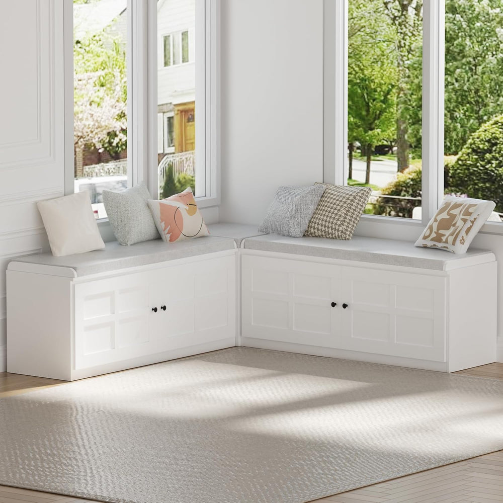 63 inches L-Shaped Storage Bench with Cushion Seat Corner Dining Bench with H...